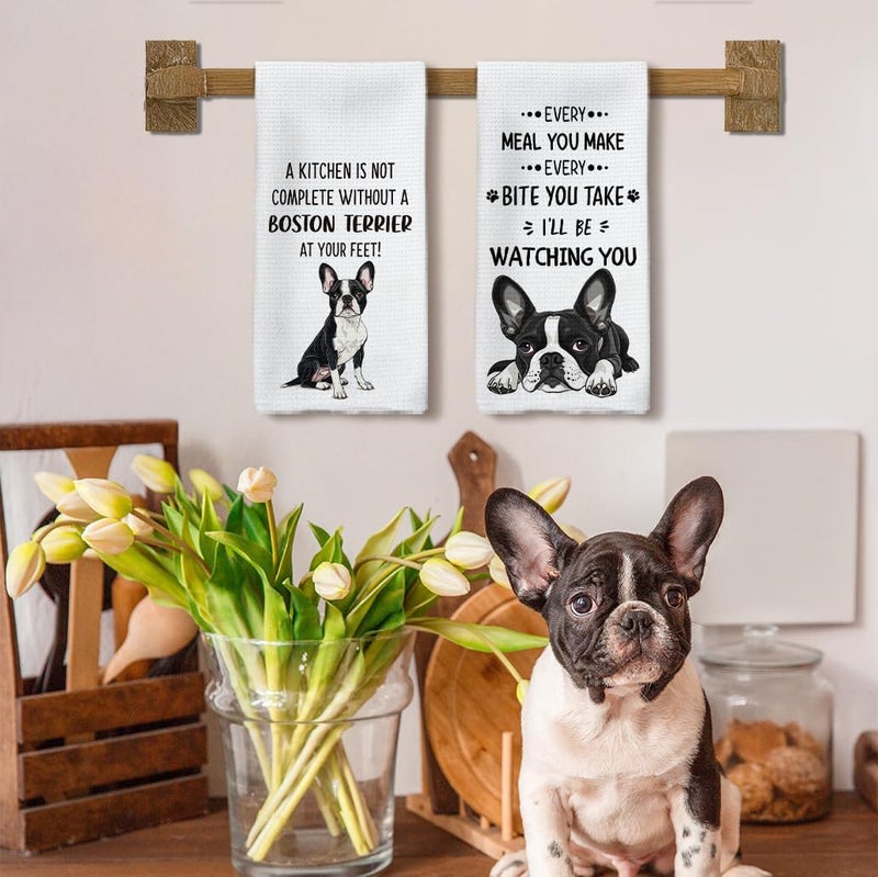 Tzhim Boston Terrier Gifts Kitchen Towels Set of 2, Boston Terrier Gifts for Women, Boston Terrier Decor Hand Towels, Boston Terrier Dog Tea Dish Towels for Kitchen, Dog Kitchen Decor, 16x24inch - Image 3